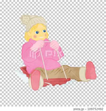 そりで遊んでいるかわいい女の子 109752492