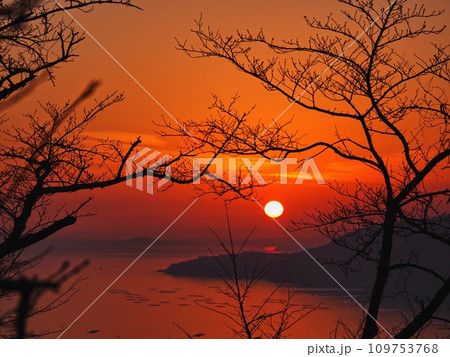 2023年12月万葉の岬から見る播磨灘の夕景 109753768