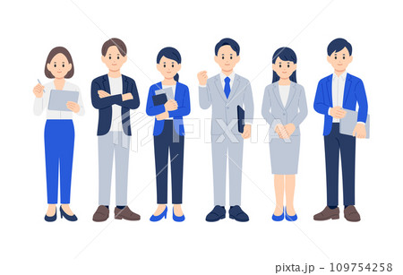 働くビジネスパーソン男女の全身ポーズセット【人物ベクターイラスト素材】 109754258