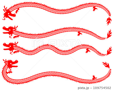 赤い龍のシルエットのラインとフレームセット 赤い龍のシルエットのラインとフレームセット 109754502
