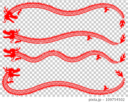 Red dragon silhouette line and frame set 109754502