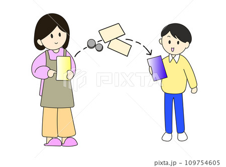電子マネーでお小遣いを送る親子のイラスト 電子マネーでお小遣いを送る親子のイラスト 109754605