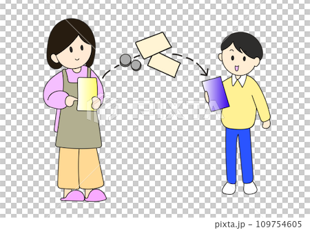 電子マネーでお小遣いを送る親子のイラスト 電子マネーでお小遣いを送る親子のイラスト 109754605