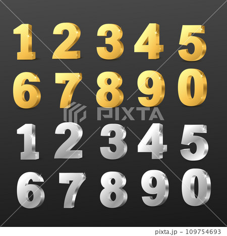 Vector 3d gold and silver numbers. 109754693