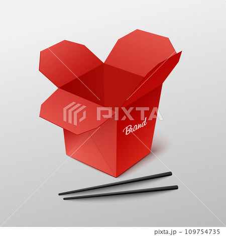 Chinese takeaway packaging box template, realistic vector illustration isolated. 109754735