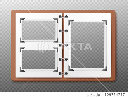 Open photo album mockup with empty frames realistic vector illustration isolated. 109754757