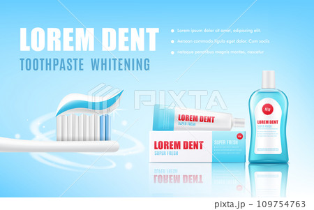 Whitening toothpaste banner background realistic vector illustration. 109754763