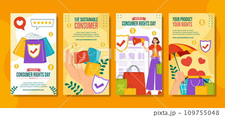 Consumer Rights Day Social Media Stories Flat Cartoon Hand Drawn Templates Background Illustration 109755048