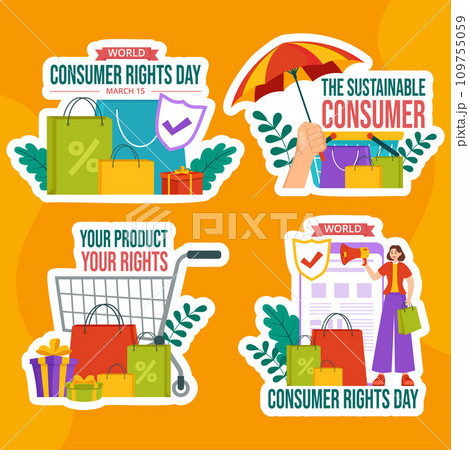 Consumer Rights Day Label Flat Cartoon Hand Drawn Templates Background Illustration 109755059