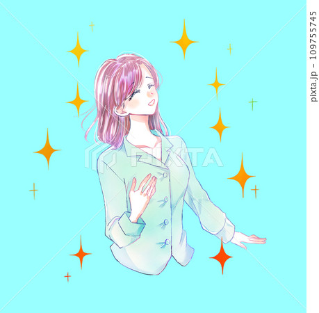 すっきりした雰囲気のパジャマの女性 キラキラ すっきりした雰囲気のパジャマの女性 キラキラ 109755745