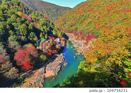 【京都府】晴天の紅葉の保津川下り(嵐山 桂川 嵐峡) 【京都府】晴天の紅葉の保津川下り(嵐山 桂川 嵐峡) 109756231