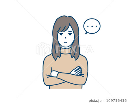 ジト目で疑う若い女性のイラスト 109756436