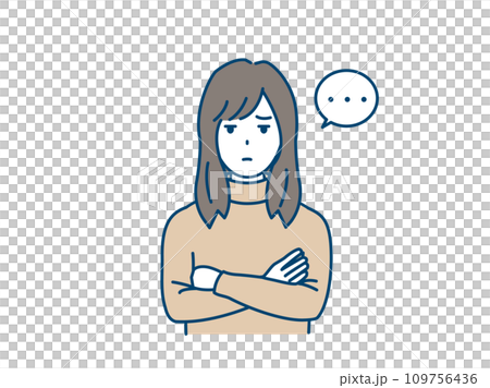 ジト目で疑う若い女性のイラスト 109756436