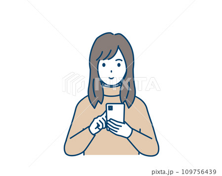 スマートフォンを使う若い女性のイラスト 109756439