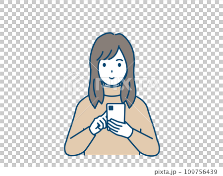 スマートフォンを使う若い女性のイラスト 109756439