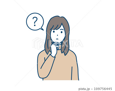 疑問、考える若い女性のイラスト 109756445