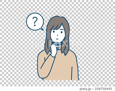 疑問、考える若い女性のイラスト 109756445