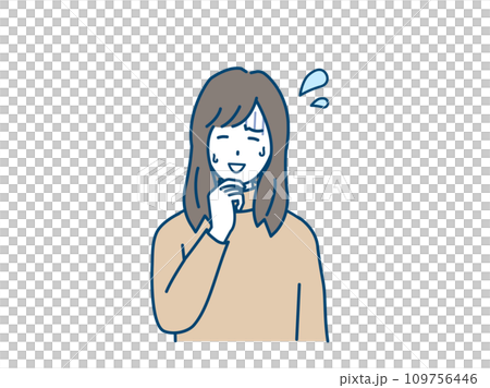 一個年輕女子心煩意亂、苦笑的插圖 一個年輕女子心煩意亂、苦笑的插圖 109756446