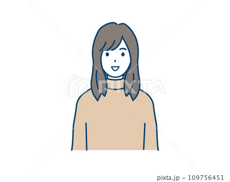 正面を向いた若い女性のイラスト 109756451