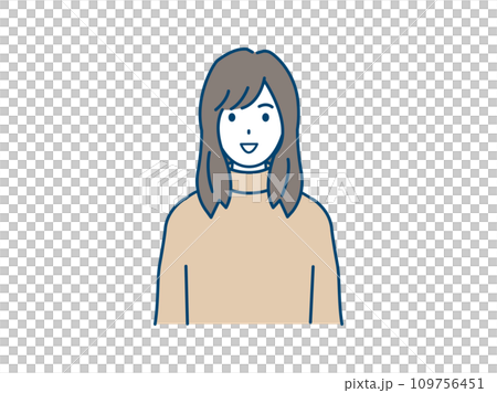 正面を向いた若い女性のイラスト 109756451