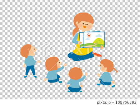 紙芝居 読み聞かせをする先生と幼稚園児たち イラスト素材 紙芝居 読み聞かせをする先生と幼稚園児たち イラスト素材 109756592