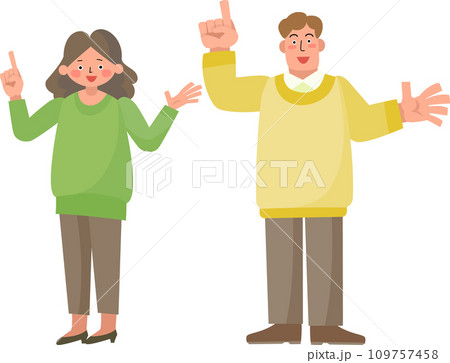 指をさす笑顔の女性と男性 109757458