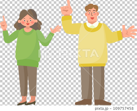 指をさす笑顔の女性と男性 109757458