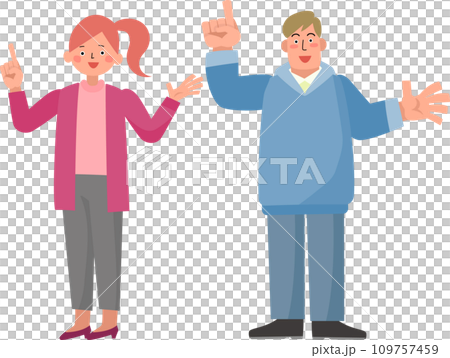 指をさす笑顔の女性と男性 109757459