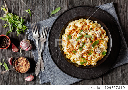 creamy chicken and mushroom tagliatelle in bowl creamy chicken and mushroom tagliatelle in bowl 109757810
