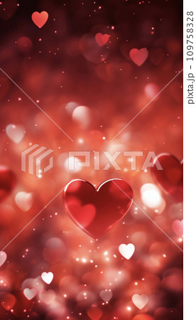 キラキラ光る赤いハートの背景　AI画像 109758328
