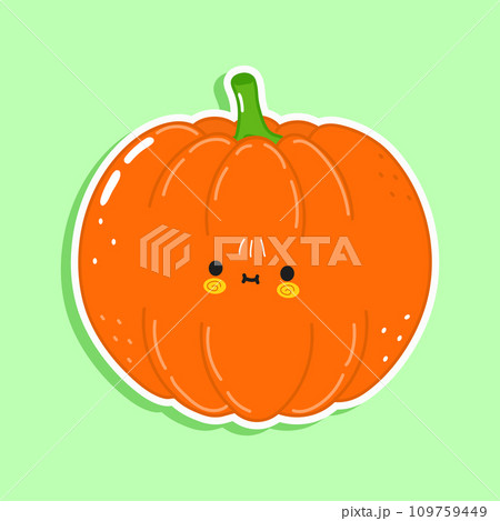 Pumpkin sticker character. Vector hand drawn cartoon kawaii character illustration icon. Isolated on green background. Pumpkin character concept 109759449