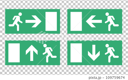 Emergency exit icons, pictograms and signs 109759674