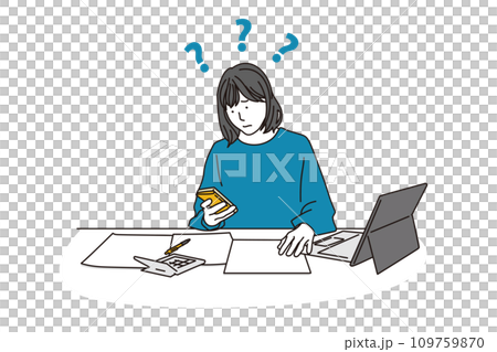 確定申告で悩む女性 確定申告で悩む女性 109759870