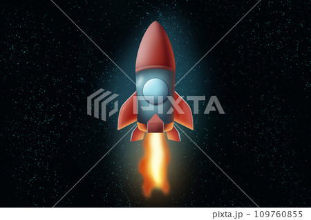 Cartoon space rocket in cosmos. Cartoon space rocket in cosmos. 109760855