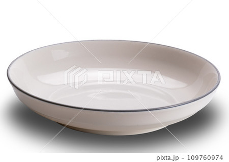 High angle view of single empty brown ceramic bowl with gray edge. 109760974