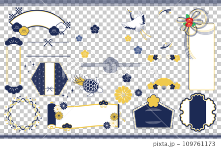 Japanese-style frame set, navy blue, decorated with Japanese materials such as plum blossoms and mizuhiki Japanese-style frame set, navy blue, decorated with Japanese materials such as plum blossoms and mizuhiki 109761173