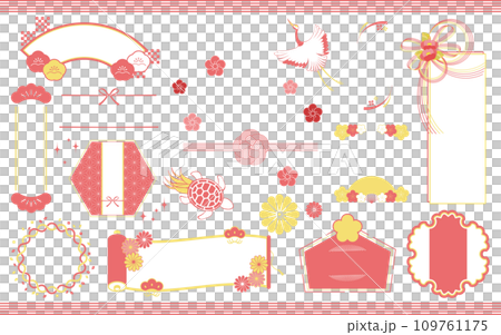 Japanese-style frame set pink decorated with Japanese materials such as plum blossoms and mizuhiki 109761175