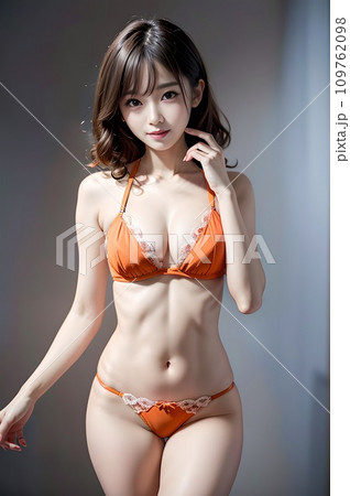 オレンジの下着を着た女性モデル(生成AI) オレンジの下着を着た女性モデル(生成AI) 109762098