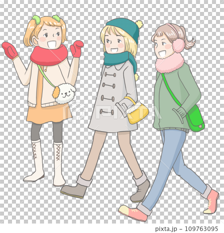 冬服でお出かけ3人女子 109763095
