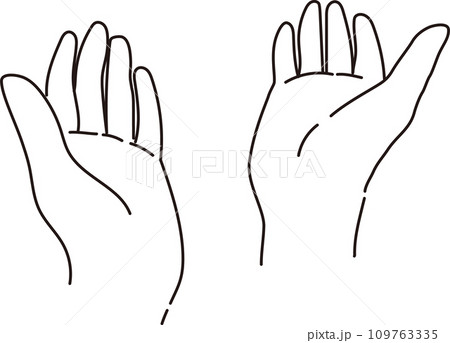 両手を広げ、差し出すモノクロ線画イラスト 109763335