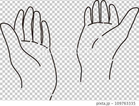 両手を広げ、差し出すモノクロ線画イラスト 109763335