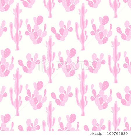 Seamless vector pattern with cactus and flower. Cute succulent cacti background 109763680
