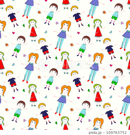 Seamless pattern with mother and children. Mothers day background. 109763752