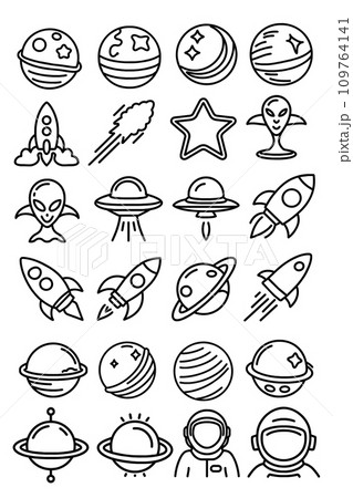 Set of space doodle icons. Hand drawn vector illustration. Set of space doodle icons. Hand drawn vector illustration. 109764141