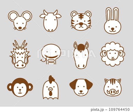 かわいい十二支アニマルアイコンセット 109764450