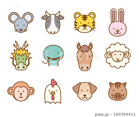 かわいい十二支アニマルアイコンセット 109764451