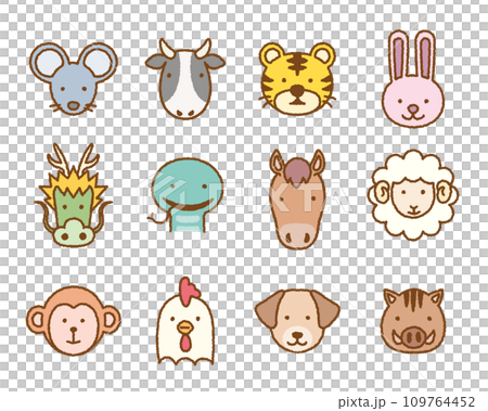 かわいい十二支アニマルアイコンセット 109764452