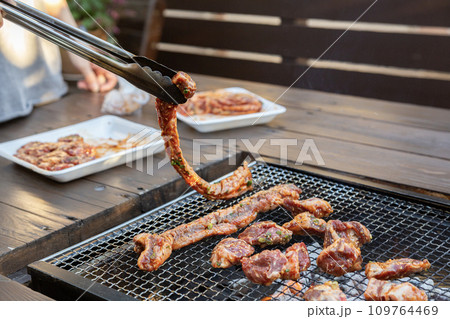 バーベキューで焼いた肉 バーベキューで焼いた肉 109764469