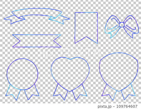 いろんなリボンのグラデーションイラスト クレヨンタッチの線画 【セット】 109764607