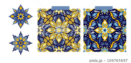 Christmas Folk Art Star Floral Boho Seamless Pattern Vector Set. Swedish Scandinavian Holiday Ornament Collection. Christmas Folk Art Star Floral Boho Seamless Pattern Vector Set. Swedish Scandinavian Holiday Ornament Collection. 109765697